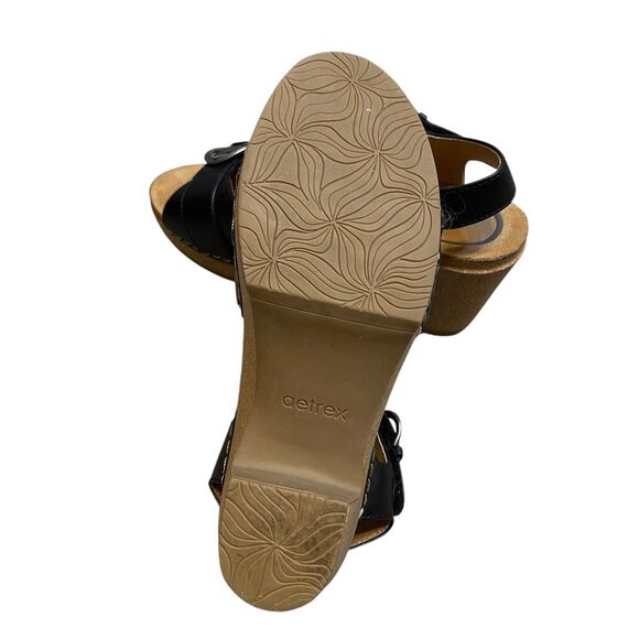 Aetrex Tory Slingback Sandals 7 EU 37 Black Open Toe Heels Cork Retro Cowgirl - Picture 4 of 12